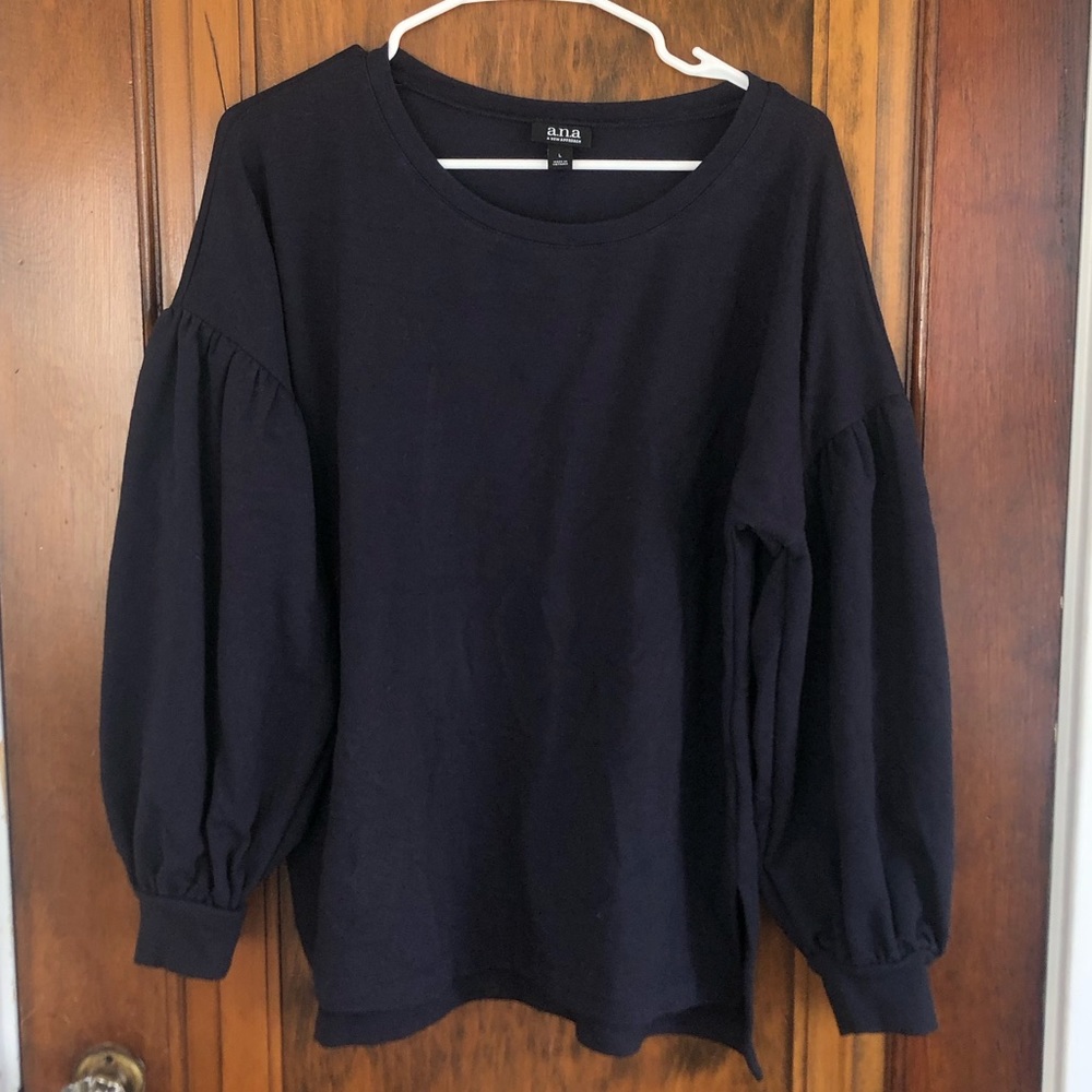 Navy Balloon Sleeve Top - Picture 1 of 6